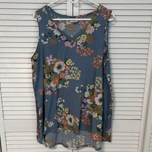LuLaRoe Floral Tank Top - Blue and Pink L